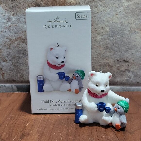 Hallmark Christmas Ornament Cold Day Warm Friends 2008 Snowball & Tuxedo - Picture 1 of 12